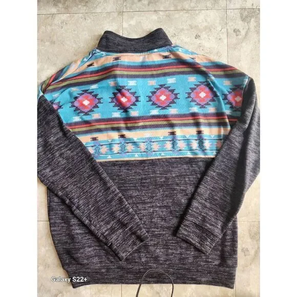 010 Turquois, Pink, Black Southwestern lightweight 1/4 zip sweatshirt - Picture 5 of 6